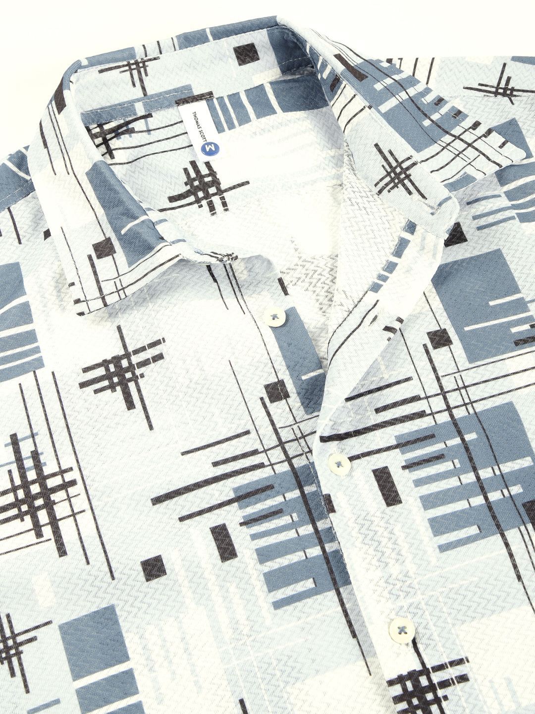 Blue Premium Graphic Printed Slim Fit Casual Shirt For Men