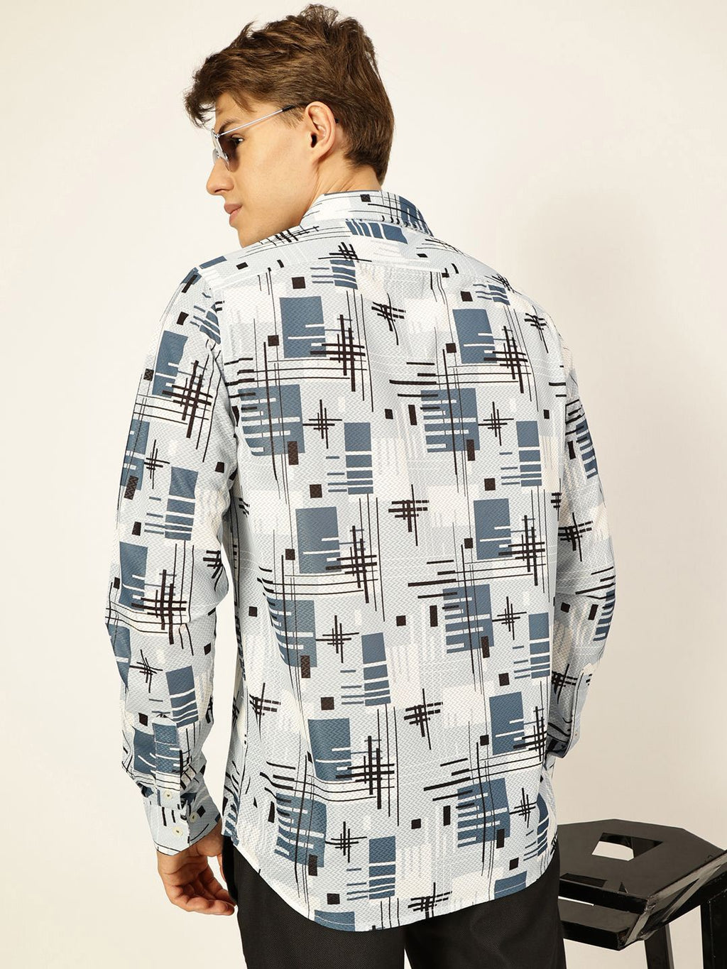 Blue Premium Graphic Printed Slim Fit Casual Shirt For Men