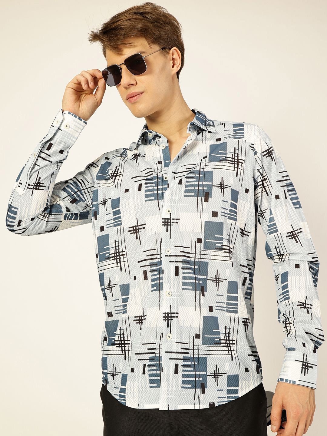 Blue Premium Graphic Printed Slim Fit Casual Shirt For Men