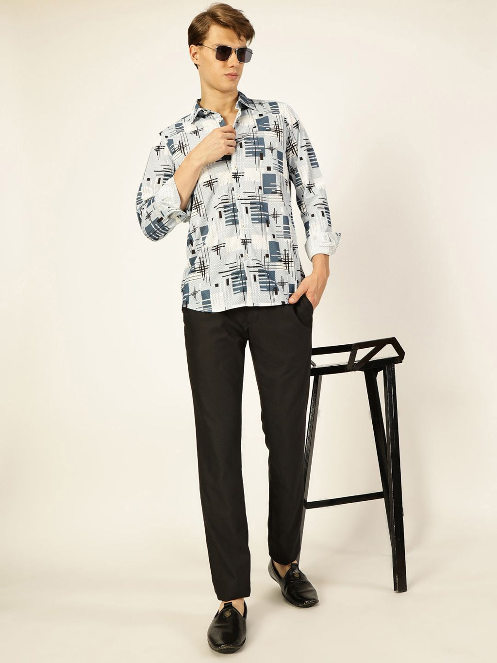 Blue Premium Graphic Printed Slim Fit Casual Shirt For Men