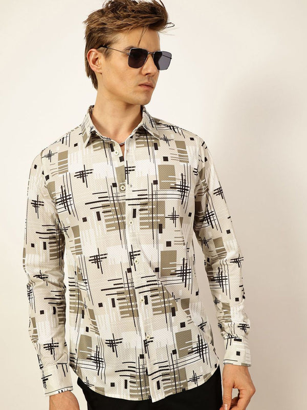 Green Premium Slim Fit Opaque Printed Casual Shirt For Men