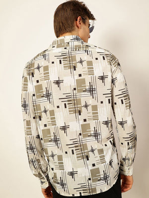 Green Premium Slim Fit Opaque Printed Casual Shirt For Men