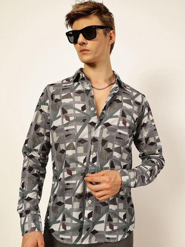 Green Premium Slim Fit Opaque Printed Casual Shirt For Men