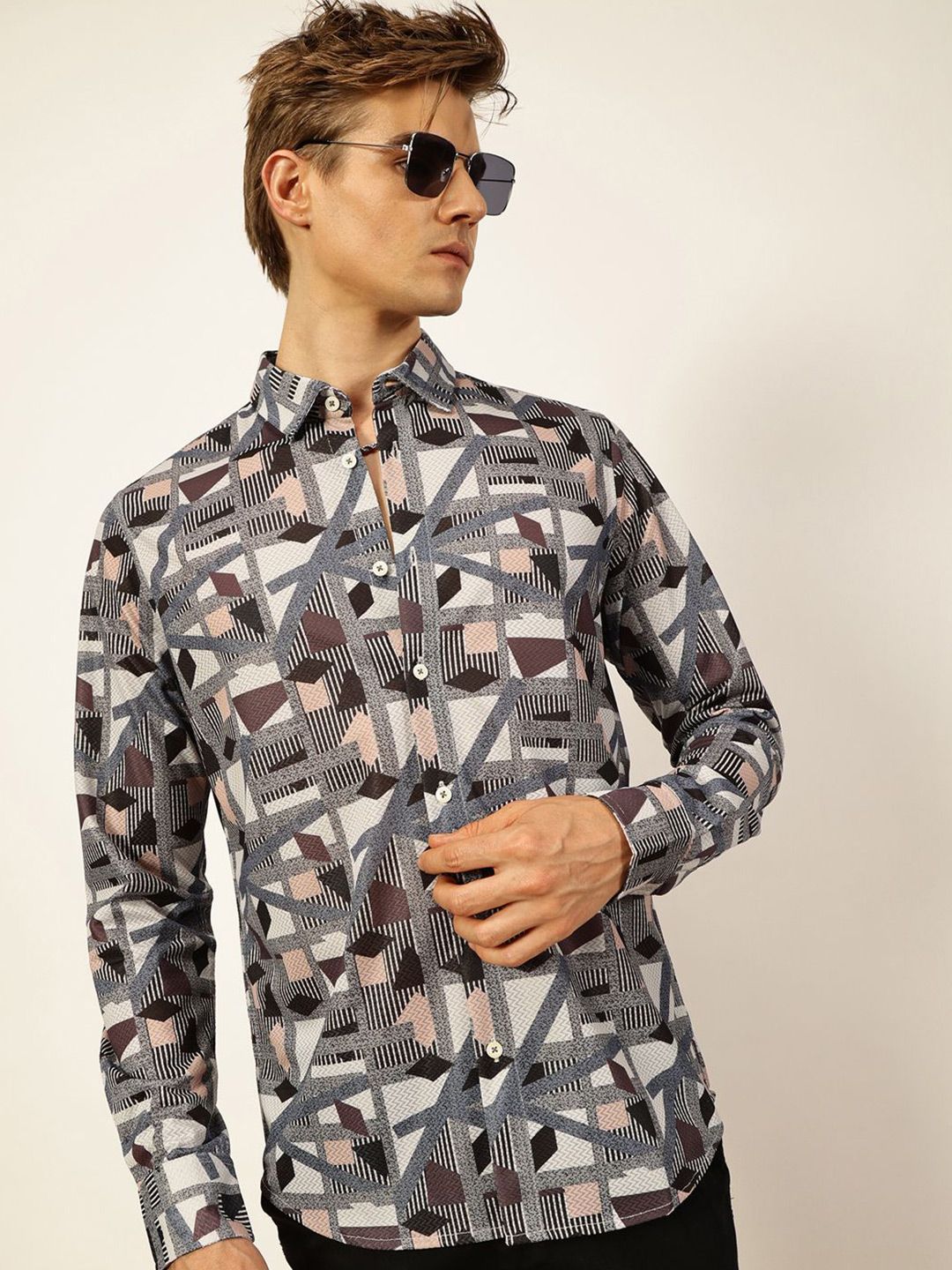 Grey Premium Slim Fit Opaque Printed Casual Shirt For Men