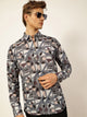 Grey Premium Slim Fit Opaque Printed Casual Shirt For Men