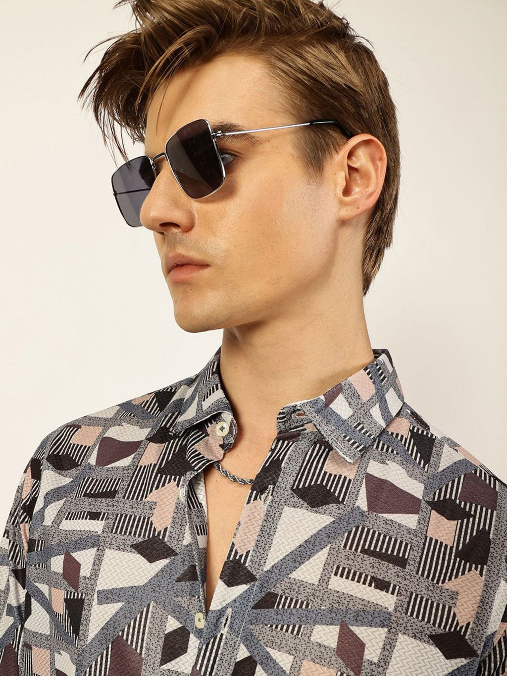 Grey Premium Slim Fit Opaque Printed Casual Shirt For Men