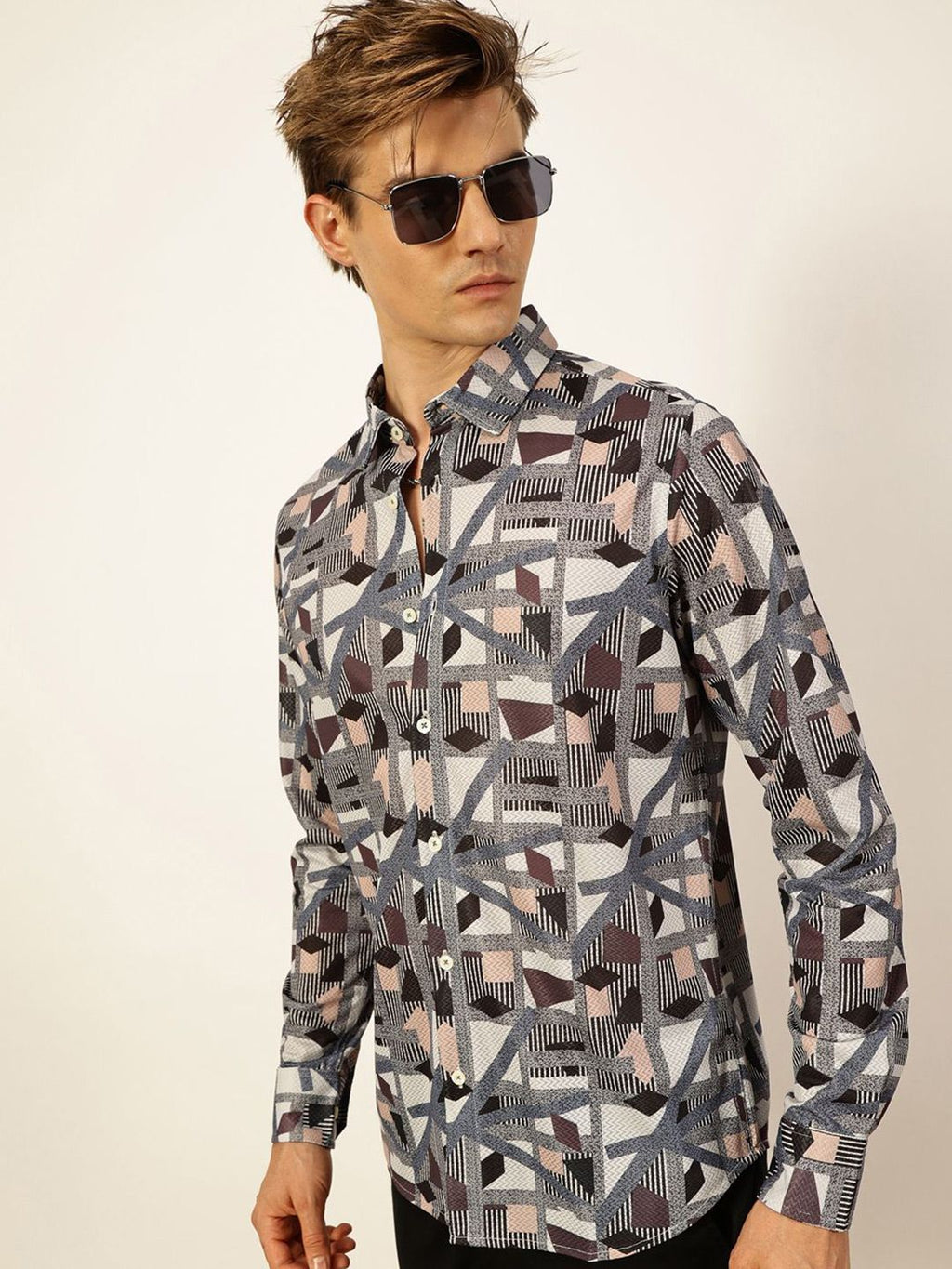 Grey Premium Slim Fit Opaque Printed Casual Shirt For Men