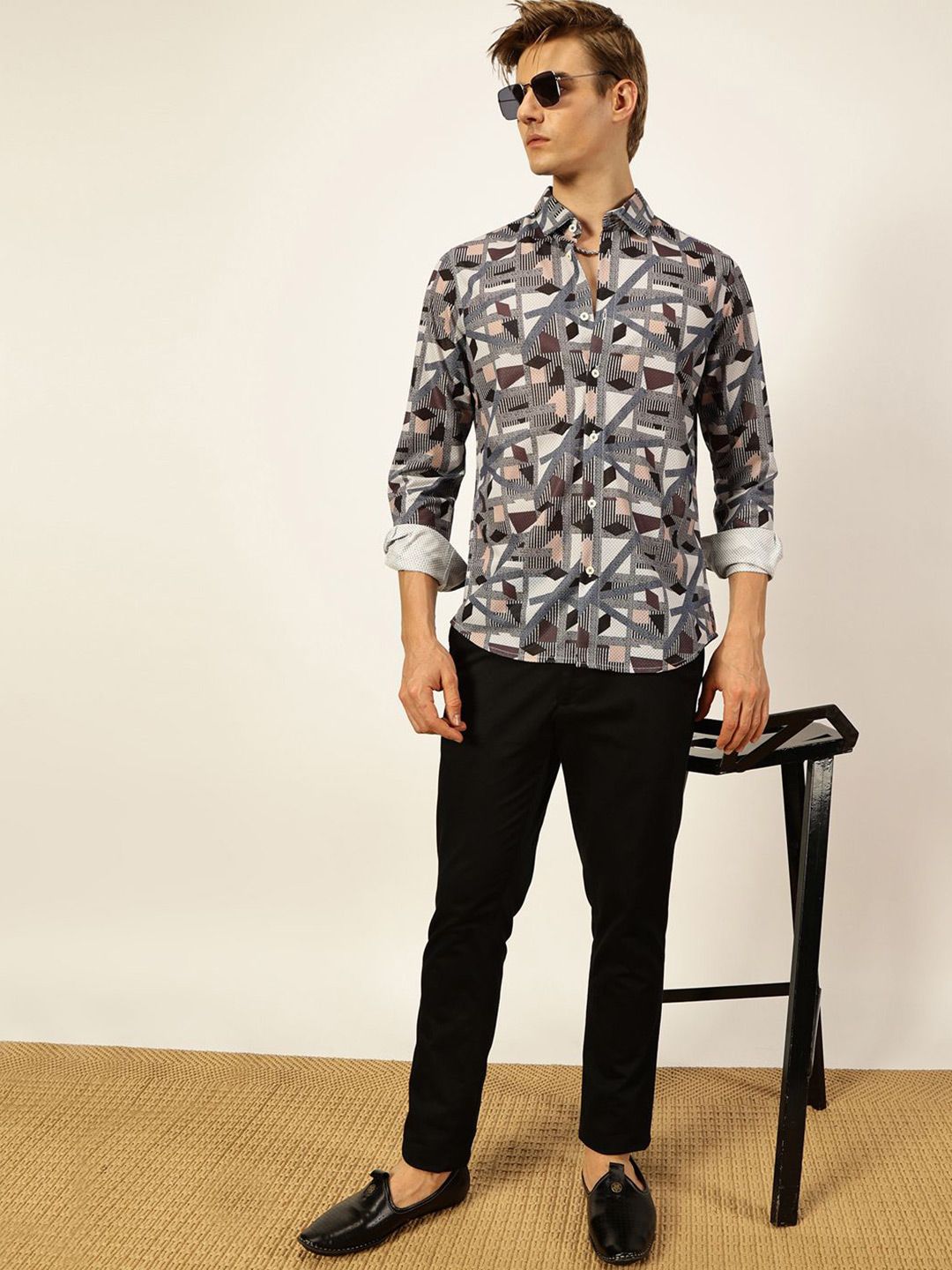 Grey Premium Slim Fit Opaque Printed Casual Shirt For Men