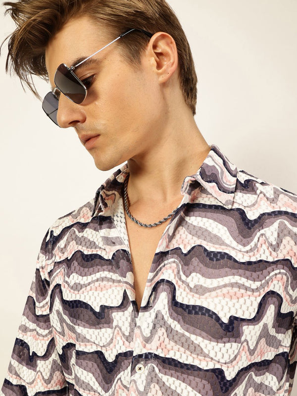 Mauve Premium Slim Fit Opaque Printed Casual Shirt For Men