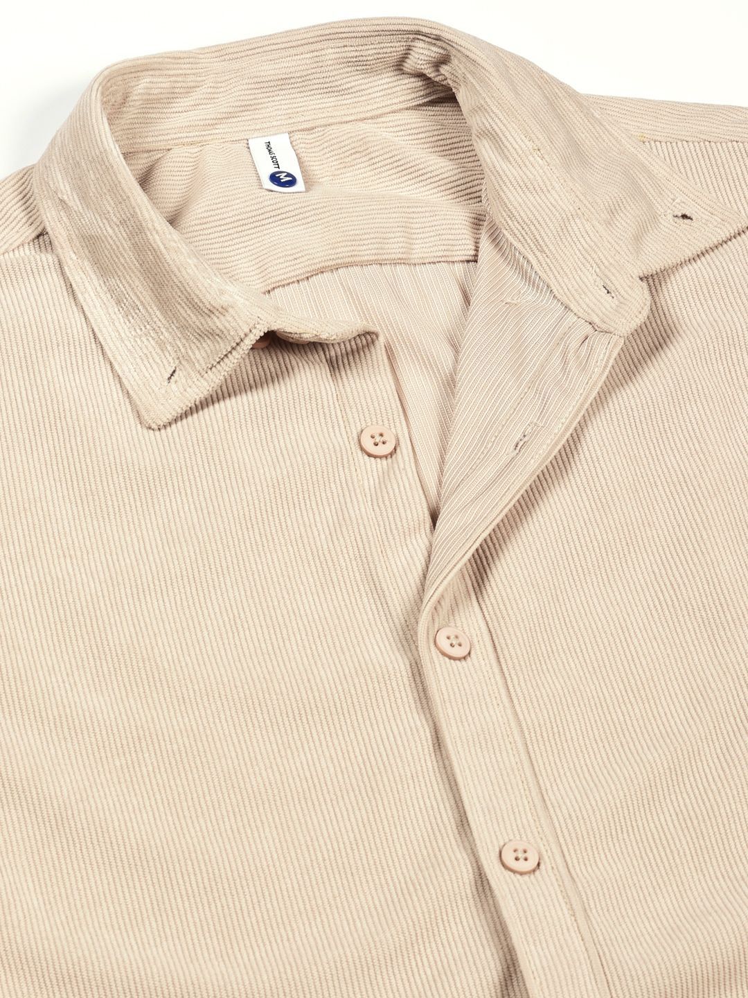 Beige Premium Slim Fit Long Sleeves Button-Down Collar Cotton Corduroy Casual Shirt For Men