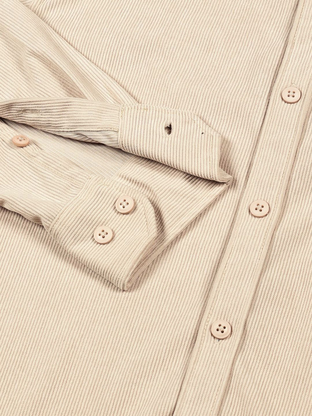 Beige Premium Slim Fit Long Sleeves Button-Down Collar Cotton Corduroy Casual Shirt For Men