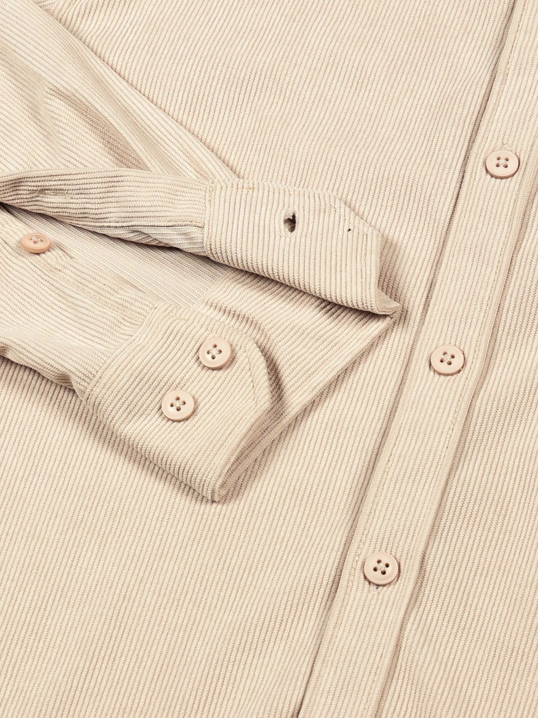 Beige Premium Slim Fit Long Sleeves Button-Down Collar Cotton Corduroy Casual Shirt For Men