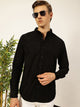 Black Premium Textured Corduroy Slim Fit Button-Down Collar Casual Shirt For Men