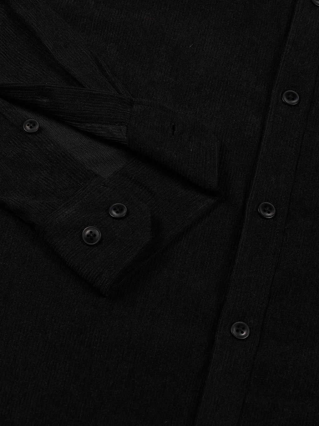 Black Premium Textured Corduroy Slim Fit Button-Down Collar Casual Shirt For Men