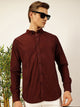 Wine Premium Textured Corduroy Slim Fit Button-Down Collar Casual Shirt For Men