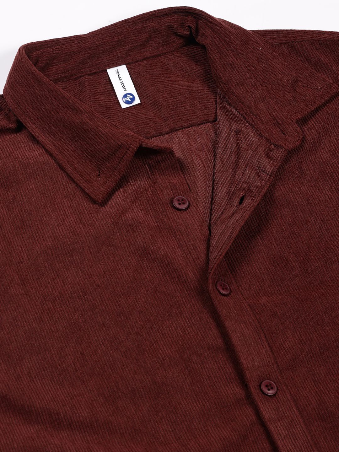 Wine Premium Textured Corduroy Slim Fit Button-Down Collar Casual Shirt For Men