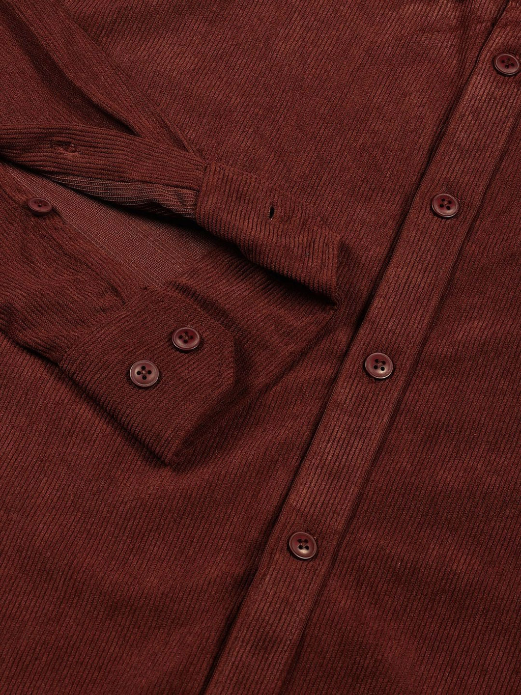 Wine Premium Textured Corduroy Slim Fit Button-Down Collar Casual Shirt For Men