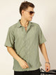 Thomas Scott Men Green Premium Oversized Short Sleeves Spread Collar Textured Casual Shirts