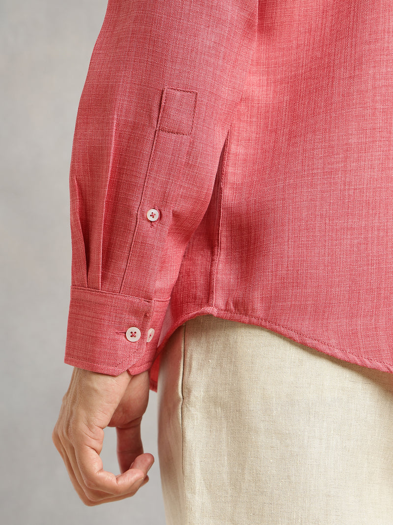 Thomas Scott Men Royal Pink Slim Fit Long Sleeves Button-Down Collar Polyester Casual Shirt