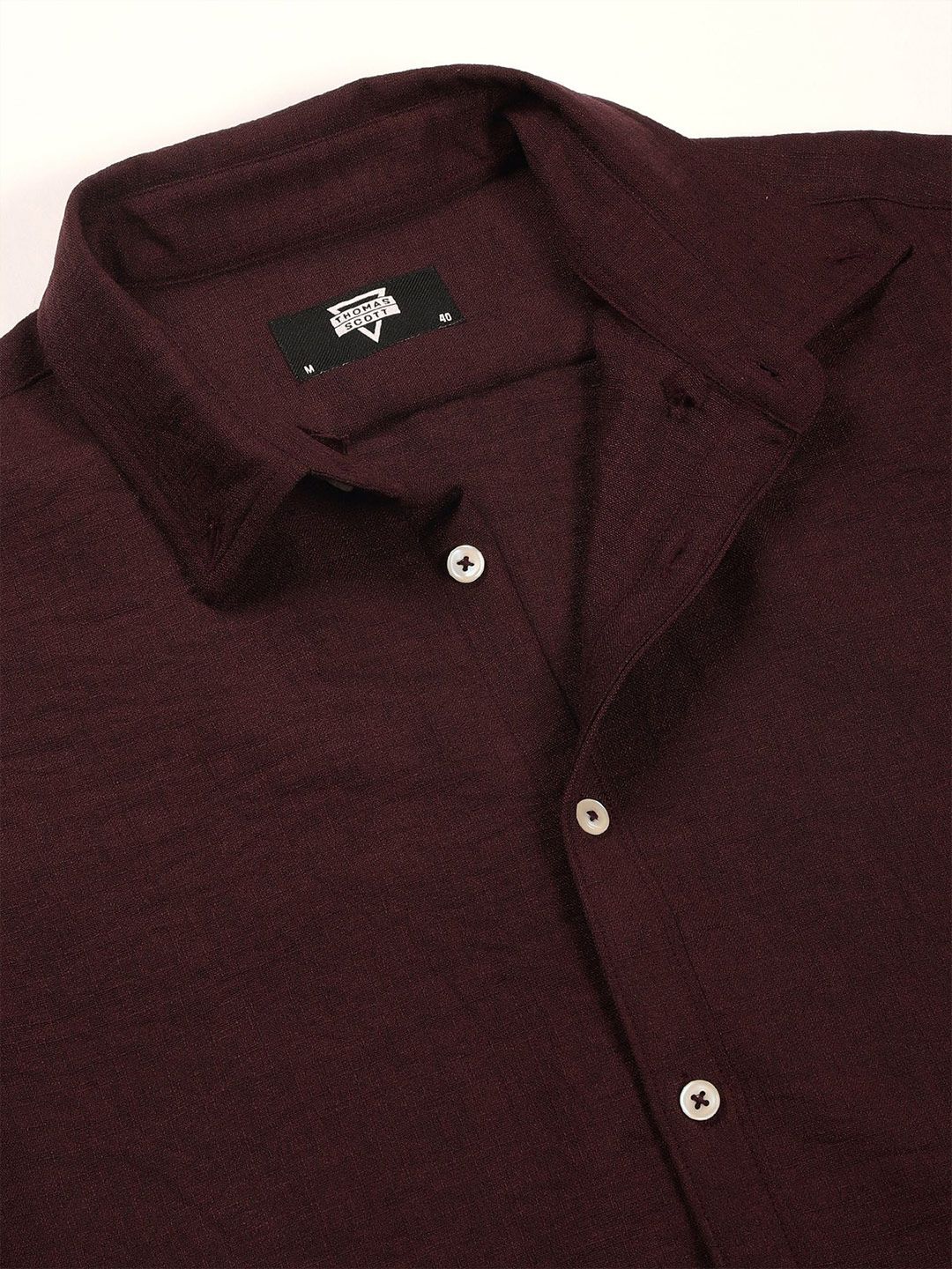 Wine Slim Fit Long Sleeves Button-Down Collar Polyester Casual Shirt For Men