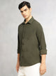 Thomas Scott Men Olive Relaxed Fit Long Sleeves Spread Collar Corduroy Casual Shirt