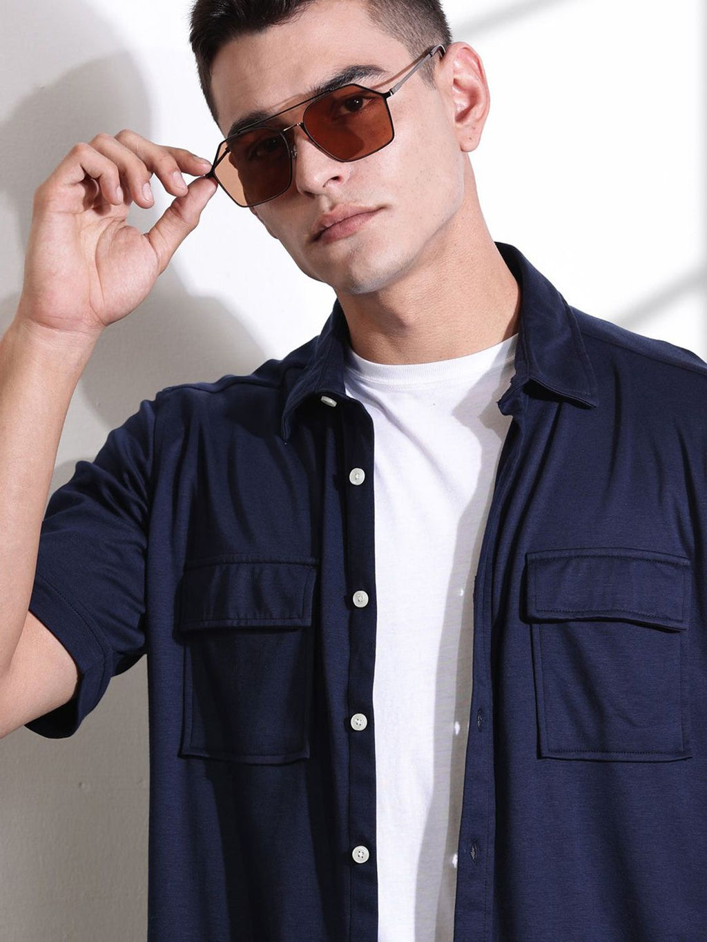 Navy Slim Fit Solid Casual Shirt For Men