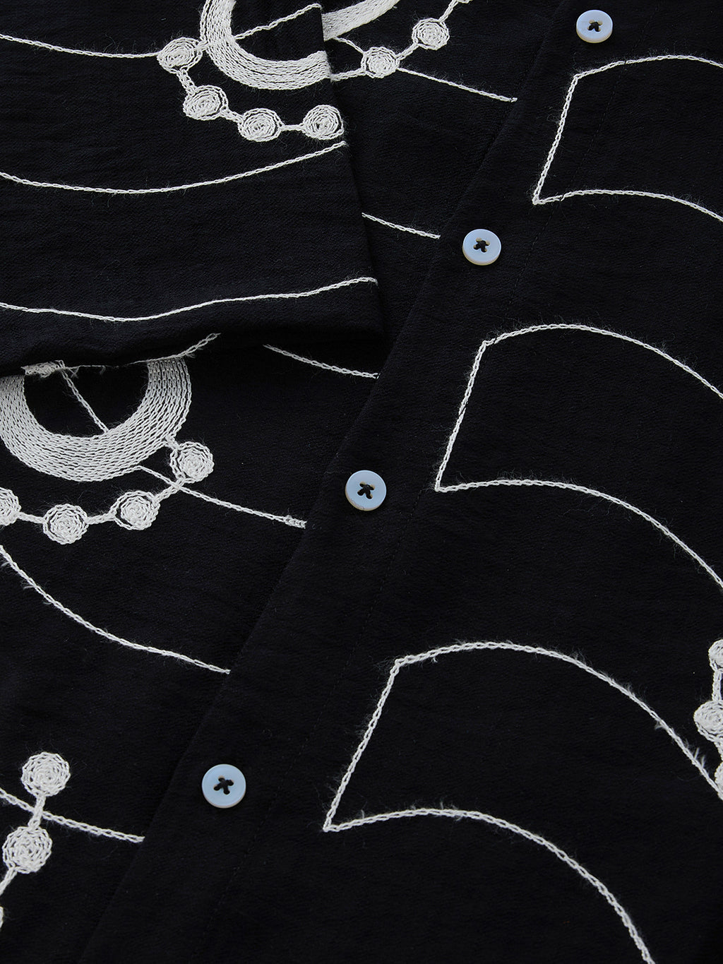 Thomas Scott Men Black Short Sleeves Spread Collar Regular Fit Embroidered Shirt