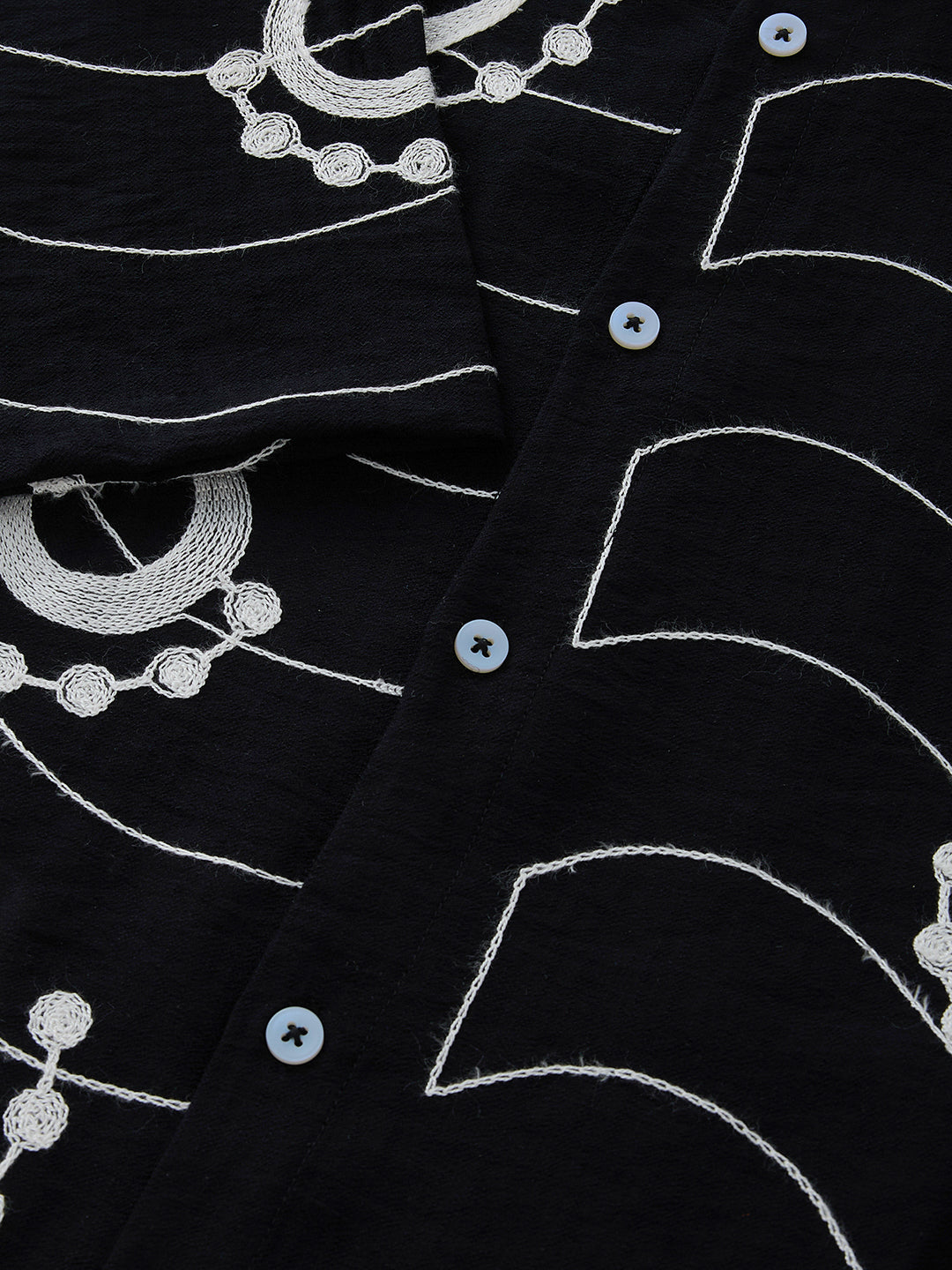 Thomas Scott Men Black Short Sleeves Spread Collar Regular Fit Embroidered Shirt