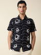 Black Short Sleeves Spread Collar Regular Fit Embroidered Shirt For Men