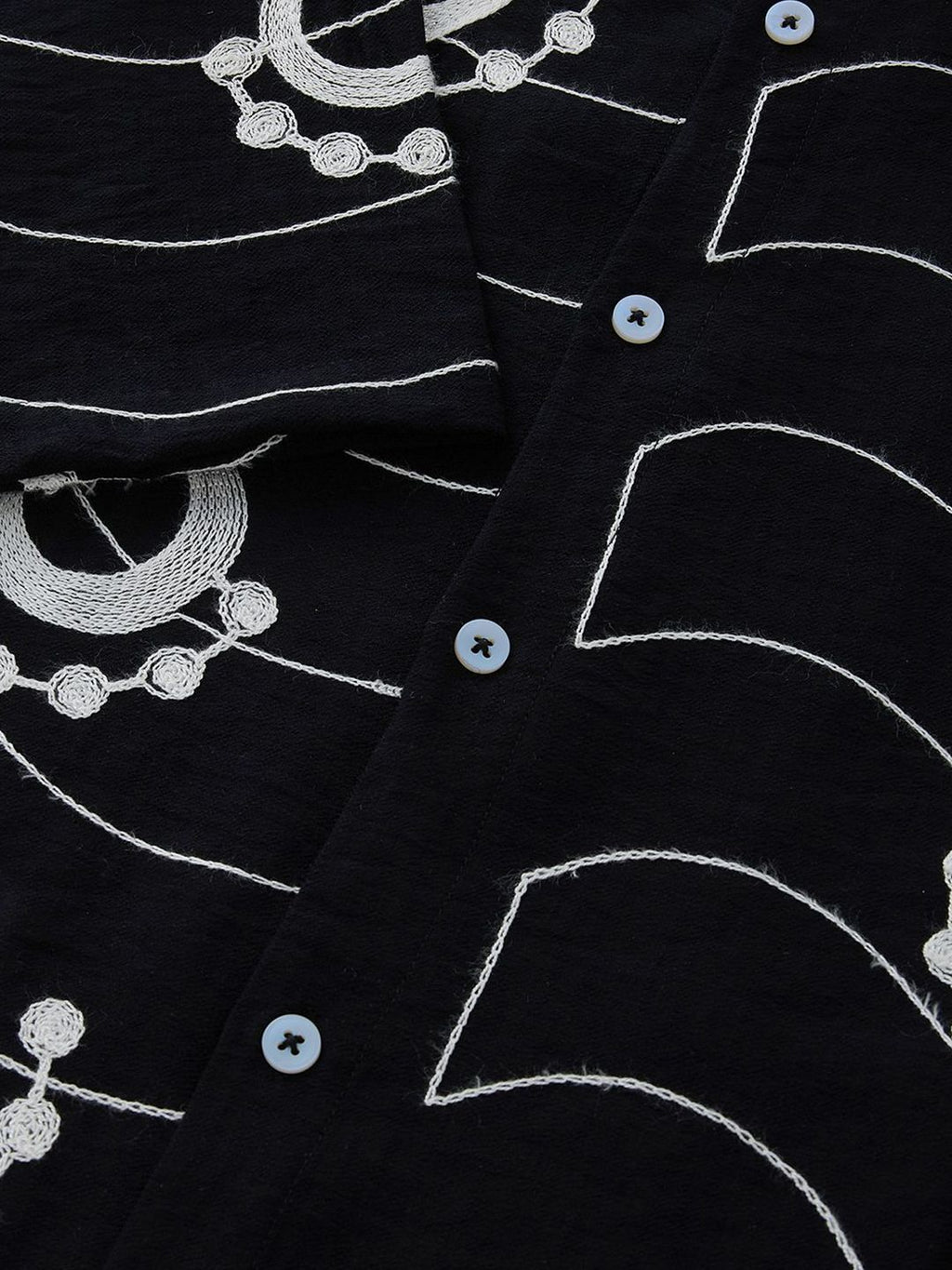 Black Short Sleeves Spread Collar Regular Fit Embroidered Shirt For Men