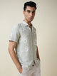Thomas Scott Men Green Short Sleeves Spread Collar Slim Fit Embroidered Shirt