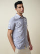 Thomas Scott Men Grey Short Sleeves Spread Collar Slim Fit Embroidered Shirt