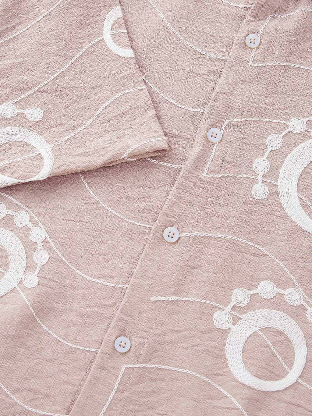 Thomas Scott Men Peach Short Sleeves Spread Collar Regular Fit Embroidered Shirt
