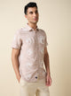 Thomas Scott Men Peach Short Sleeves Spread Collar Regular Fit Embroidered Shirt