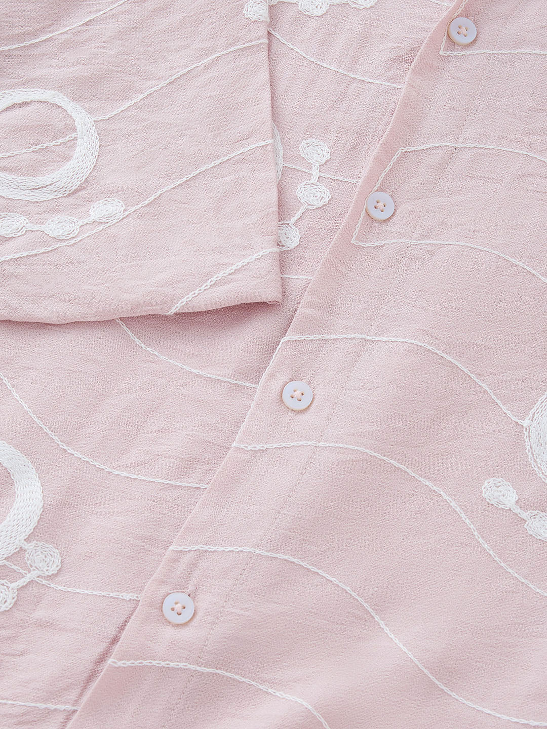Thomas Scott Men Pink Short Sleeves Spread Collar Regular Fit Embroidered Shirt