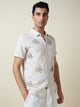 Thomas Scott Men Beige Short Sleeves Spread Collar Slim Fit Embroidered Shirt