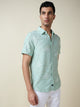 Thomas Scott Men Green Short Sleeves Spread Collar Slim Fit Embroidered Shirt