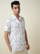 Thomas Scott Men White Short Sleeves Spread Collar Slim Fit Embroidered Shirt