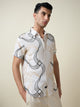 Thomas Scott Men Beige Short Sleeves Spread Collar Slim Fit Embroidered Shirt