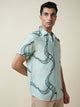 Thomas Scott Men Green Short Sleeves Spread Collar Slim Fit Embroidered Shirt