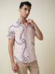 Thomas Scott Men Pink Short Sleeves Spread Collar Slim Fit Embroidered Shirt