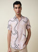 Pink Short Sleeves Spread Collar Slim Fit Embroidered Shirt For Men