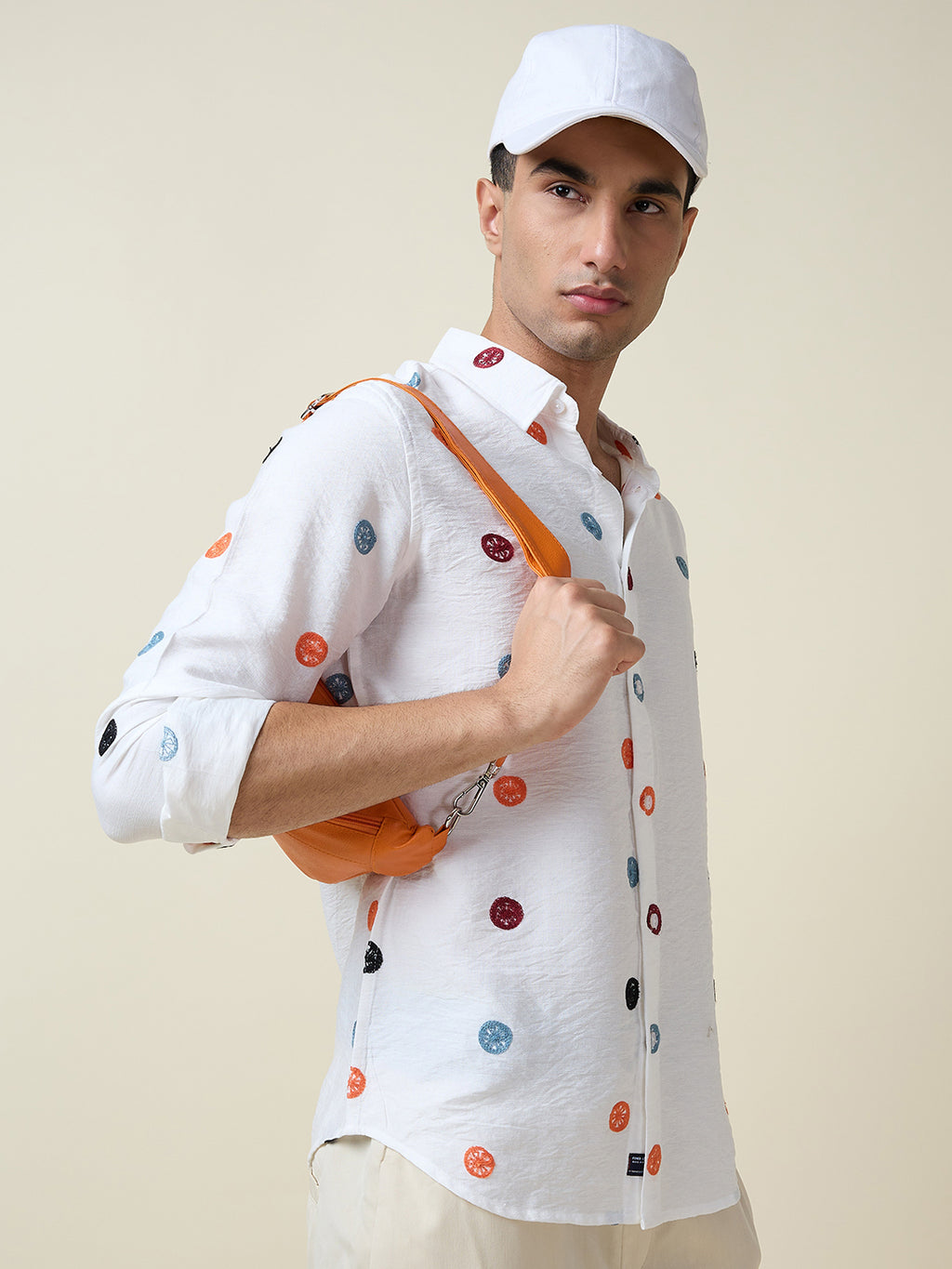Thomas Scott Men White Long Sleeves Spread Collar Slim Fit Embroidered Shirt
