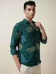 Thomas Scott Men Dk.Green Long Sleeves Spread Collar Slim Fit Embroidered Shirt
