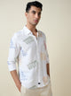 Thomas Scott Men White Long Sleeves Spread Collar Slim Fit Embroidered Shirt