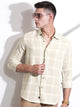 Beige Slim Fit Windowpane Checked Cotton Casual Shirt