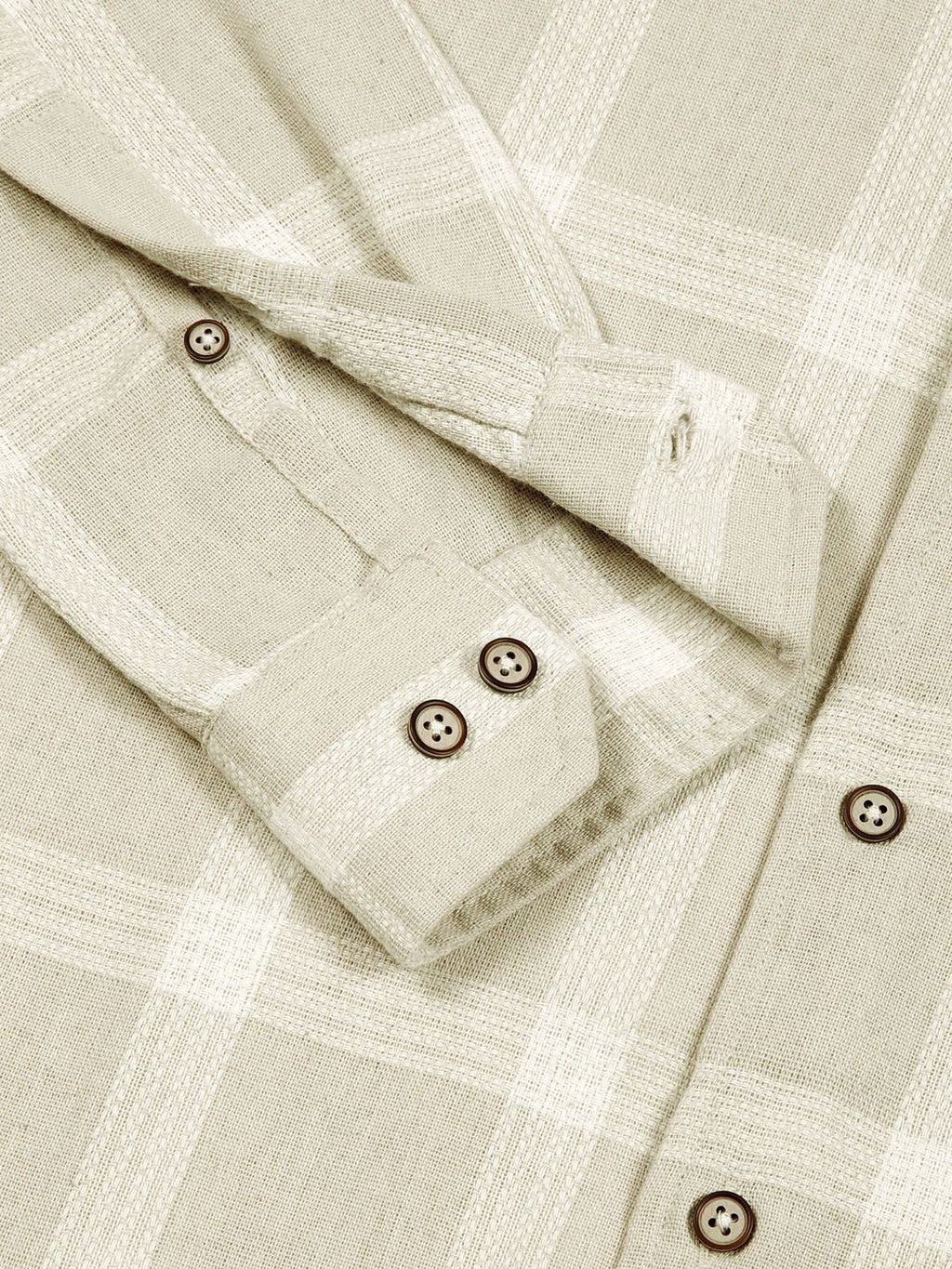 Beige Slim Fit Windowpane Checked Cotton Casual Shirt