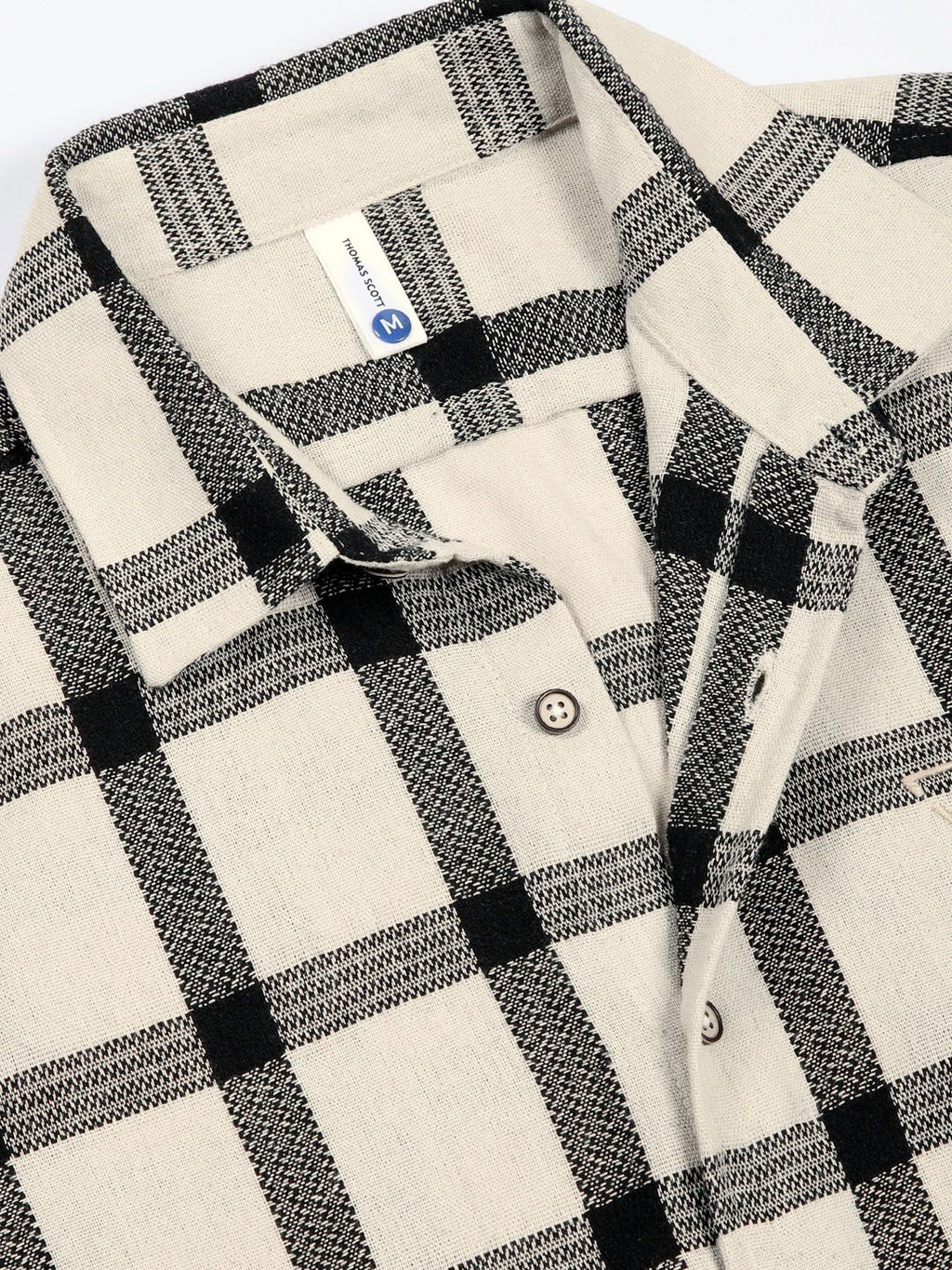 Black Slim Fit Windowpane Checked Cotton Casual Shirt