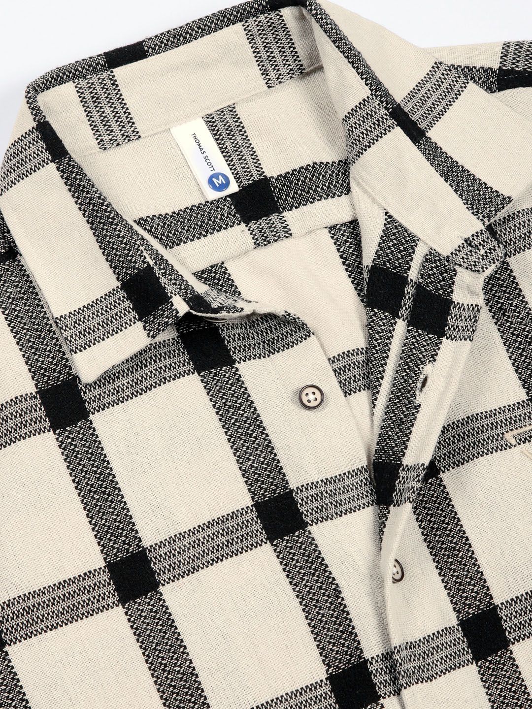 Black Slim Fit Windowpane Checked Cotton Casual Shirt