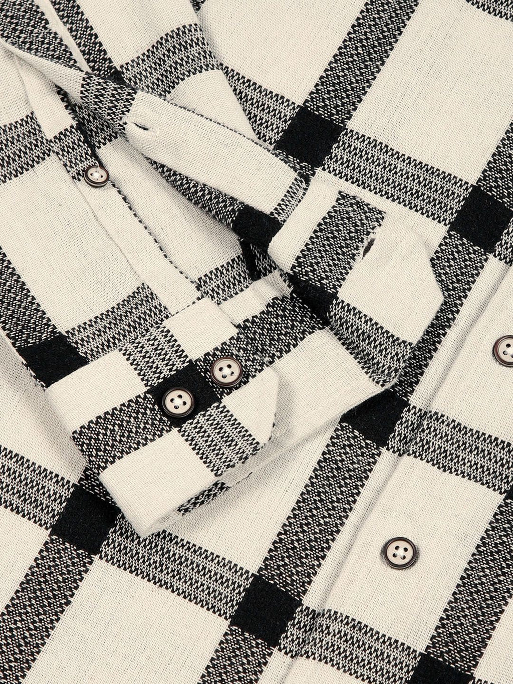 Black Slim Fit Windowpane Checked Cotton Casual Shirt